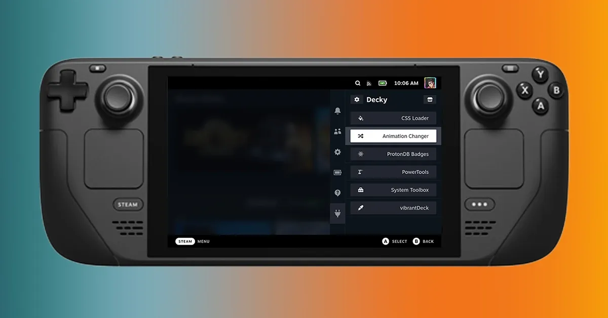 A Steam Deck showing Decky and the Animation Changer Plugin
