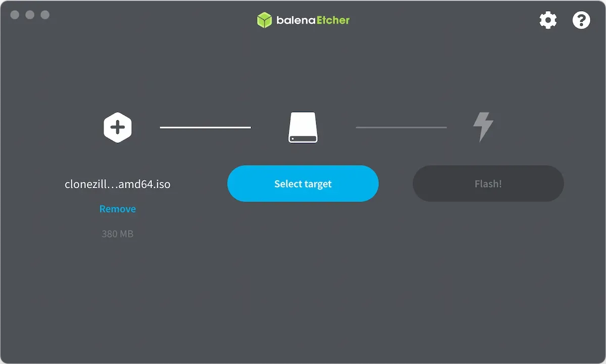 balenaEtcher showing the flashing process.