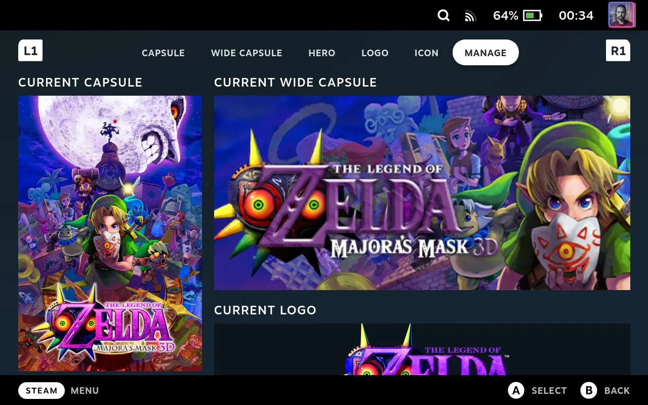 SteamGridbDB showing Majora's Mask.