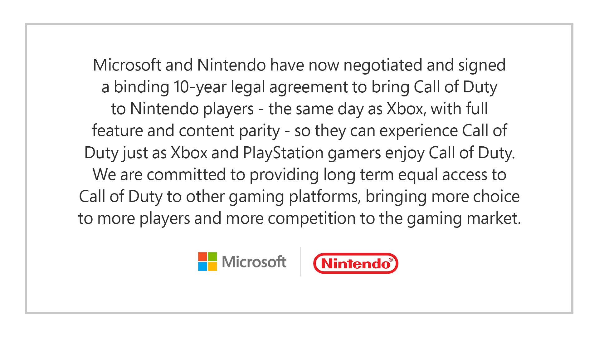 Microsoft and Nintendo 10 year agreement