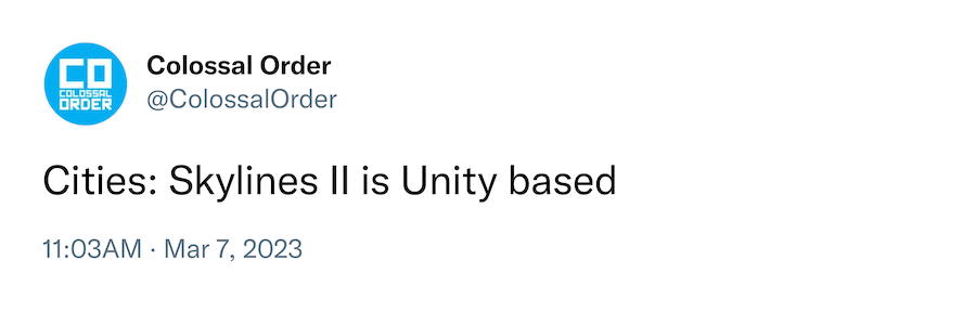 Cities: Skylines 2 uses Unity, not Unreal Engine 5