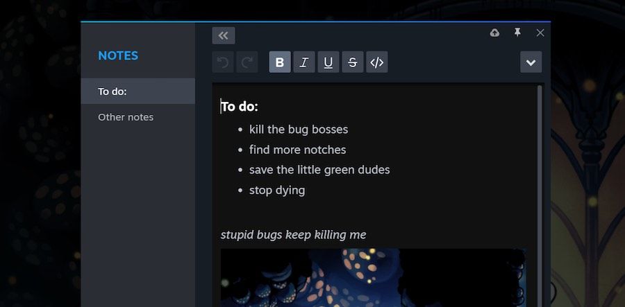 Notes in Steam