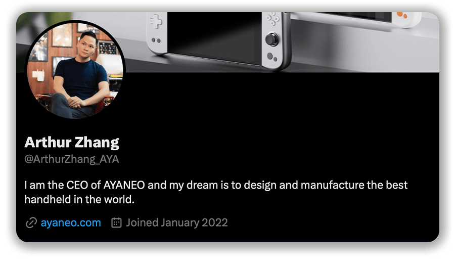 Arthur Zhang's bio on Twitter / X