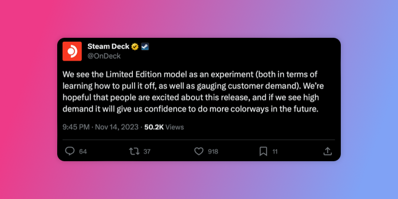 Valve X post about the Limited Edition Steam Deck OLED model